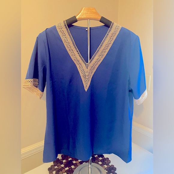 Bohemian Royal Blue Top with lace trim - Picture 1 of 1